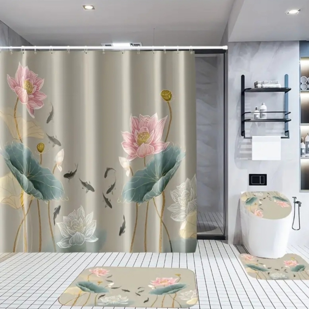 WORLD MARKET FABRIC LOTUS PRINT SHOWER CURTAIN NWT